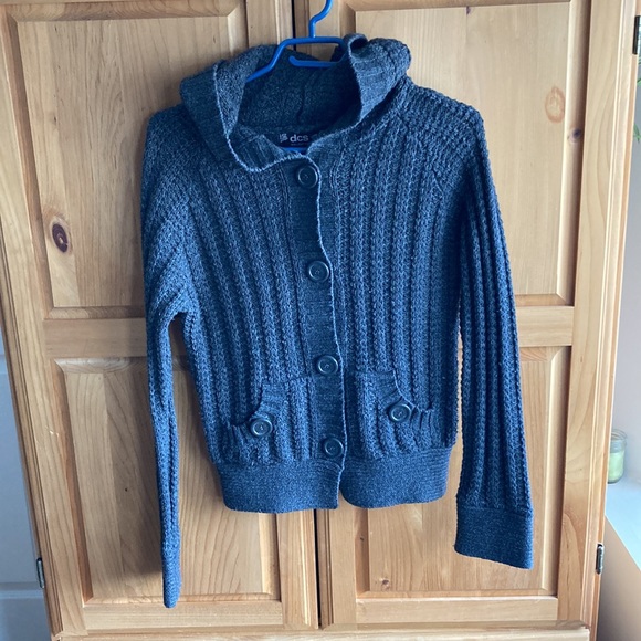 Gray Button Up Knit Hoodie - Picture 1 of 6